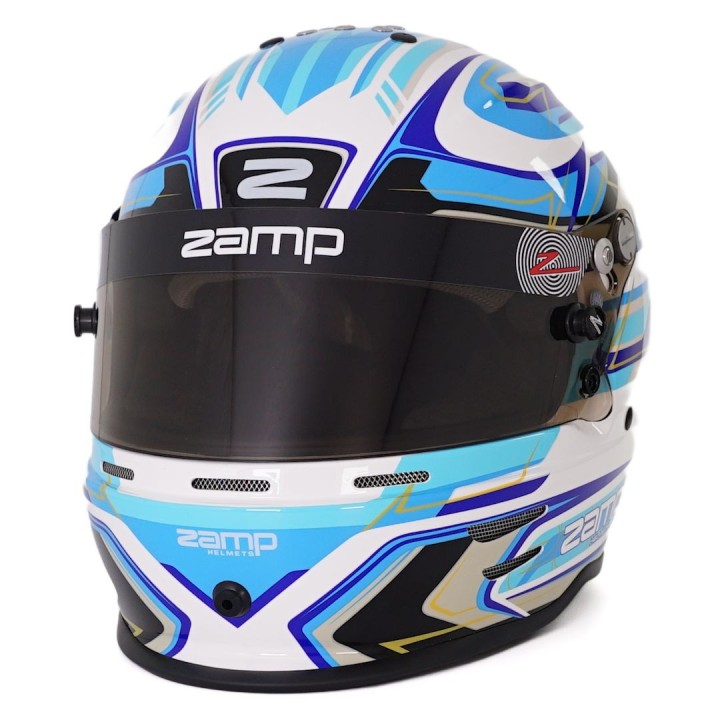 Capacete ZAMP RZ-42Y branco gráfico / azul para jovens motoristas-magickart