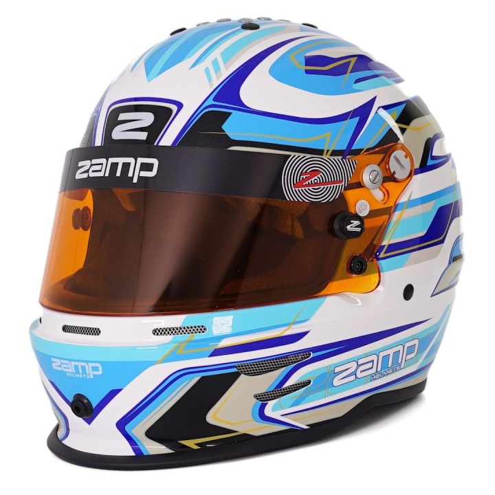 Capacete ZAMP RZ-42Y branco gráfico / azul para jovens condutores