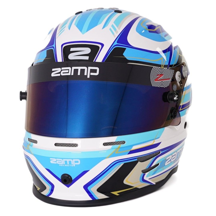 asque ZAMP RZ-42Y com design gráfico em branco e azul