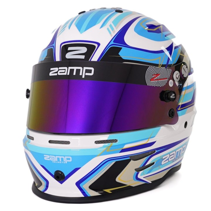 Helm ZAMP RZ-42Y Grafik Weiß / Blau für junge Fahrer-Magickart