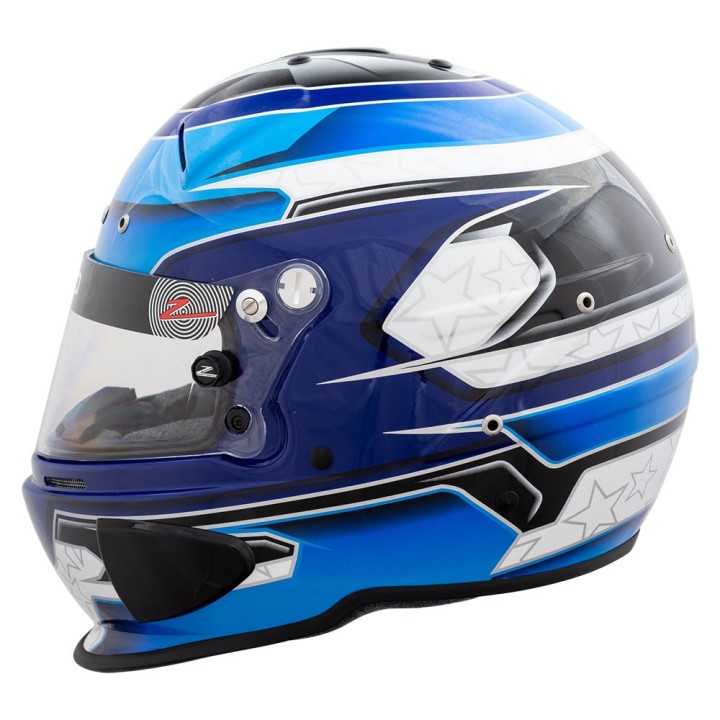 Vue latérale gauche du casque ZAMP RZ-70E Switch Graphic Bleu, coque en fibre de carbone