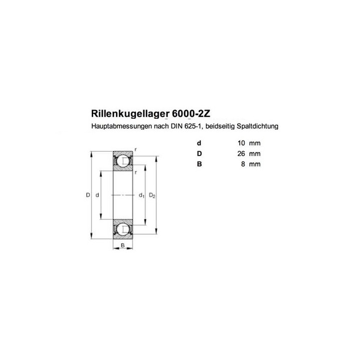 Roulement 6000 10 mm interieur, 26 mm exterieur