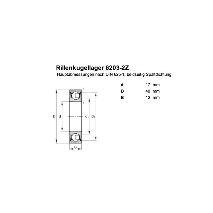 Ρουλεμάν 6203 ZZ 17mm μέσα, 40mm έξω