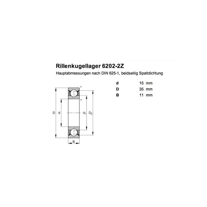 Bearing 6202 ZZ 15mm inside, 35mm outside