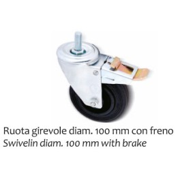 Roulette Ø 100mm, 12x25 pour KG avec frein