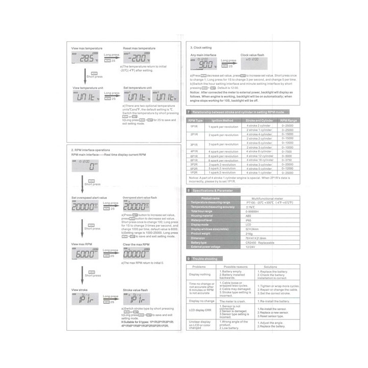 compte-tours et heures mètres numérique pour 2/4-temps