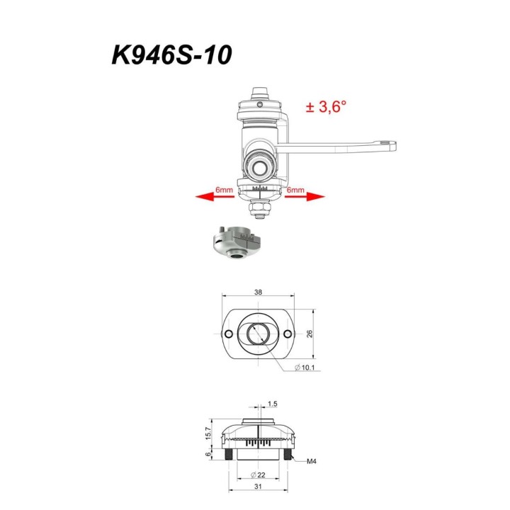 Ajusteur de roulette CC-Solver, trou 10 mm pas 1,5 mm