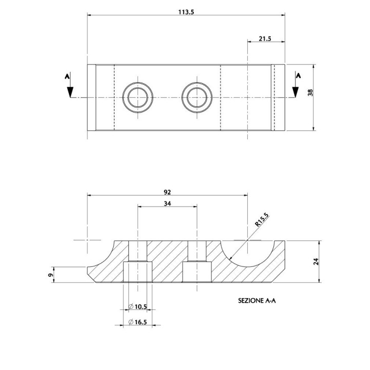 bride inférieur de support moteur, 2 boulons D.10mm 30x92mm, fraisé